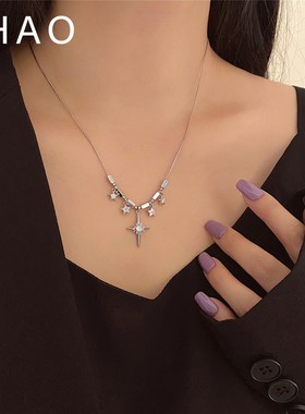 甜酷高级感复古星芒锆石星星流苏气质项链 高级感轻奢小众锁骨链