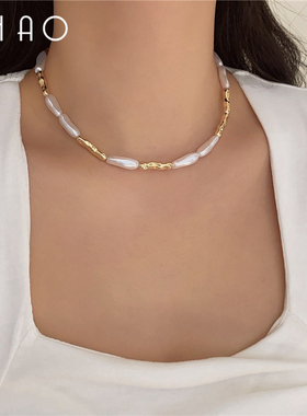 碧波流光 小众异性巴洛克珍珠小银条欧美项链 轻奢设计感高级配饰