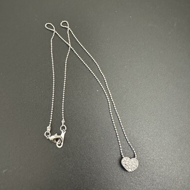 1980年代银色爱心吊坠项链蛇骨链女士精美中古老物件复古首饰