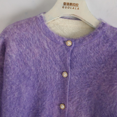 渐变印花单排扣开衫2025秋冬新款儿童水貂绒针织衫女童洋气厚外套 - 图1