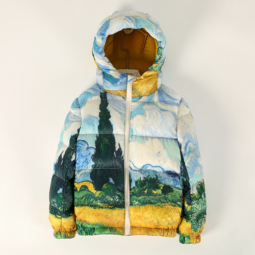 儿童梵高油画羽绒服2025秋冬装男童90白鸭绒面包服女童防风外套 - 图0