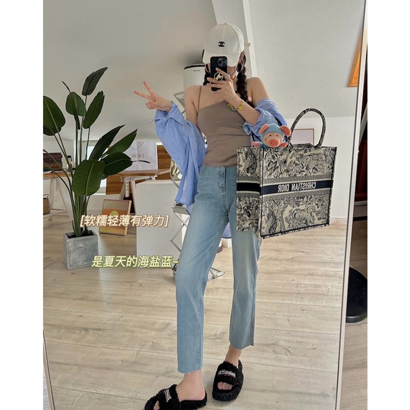 孕妇浅蓝色直筒夏季外穿弹力牛仔裤 布衣妈咪孕妇直筒裤