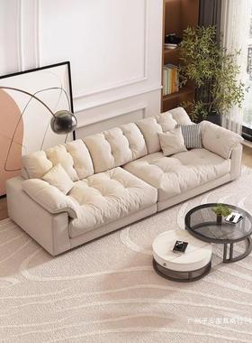 法式奶油风云朵沙发客厅现代简约三人位直排慵懒风猫抓布艺沙发