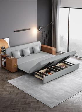 多功能沙发床实木折叠餐桌一体两用简约客厅小户型可伸缩收纳储物