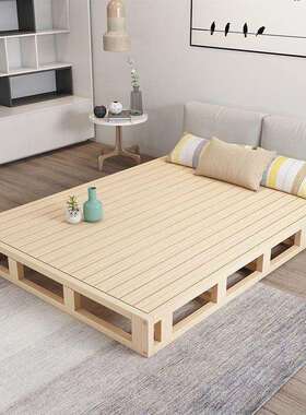 实木硬板双人床排骨架落地铺床日式矮床贴地台榻榻米床架无床头