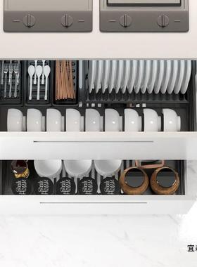 厨房碗碟篮纳米黑304拉篮不锈钢阻尼缓冲橱柜抽屉式碗架双层拉篮