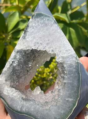 东海天然水晶原石新款灰缠丝晶洞菱形钻石摆件收藏品装饰原厂