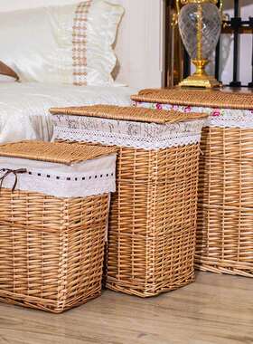 藤编脏衣篮大号带盖脏衣篓编织筐家用放衣篓装玩具收纳筐