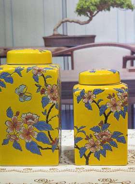 新中式家居客厅摆件家用储物四方罐简约干花插花软装饰品陶瓷罐子