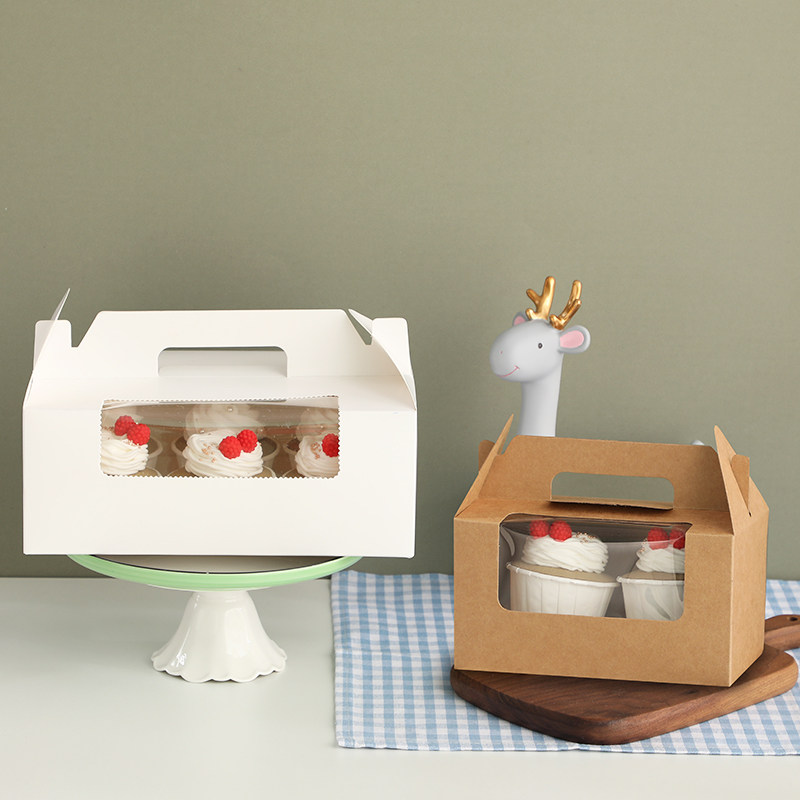 马芬杯蛋糕杯包装盒小纸杯开窗手提蛋糕2粒4粒6粒打包手拎包装盒 甜萌铺子旗舰店 淘优券