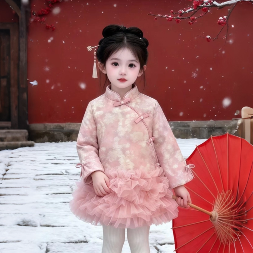 女童2025新款汉服秋冬季唐装连衣裙拜年服女宝宝周岁礼服加绒裙子,淘宝优惠券,粉丝福利购,淘宝优惠卷