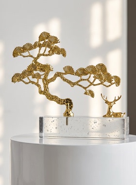 轻奢金属银杏树小鹿客厅桌面摆件
