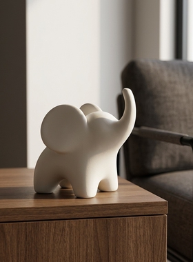 简约现代小象陶瓷摆件白色磨砂