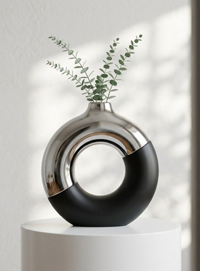 北欧简约陶瓷圆环花瓶摆件