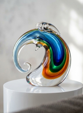 彩色玻璃海浪造型客厅摆件