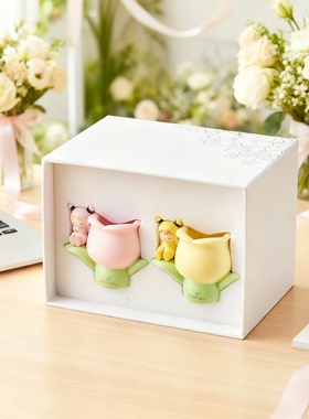 卡通动物花朵树脂摆件车载收纳