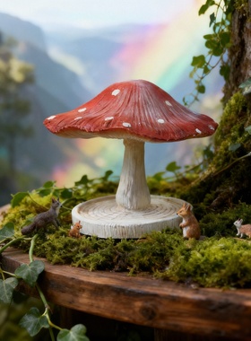 创意红点蘑菇森林童话桌面摆件