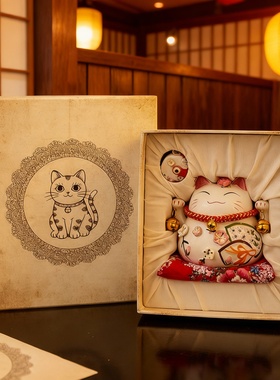 招财猫陶瓷摆件手工招财进宝