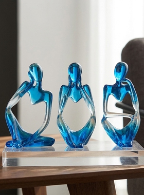现代轻奢蓝色抽象人物艺术摆件