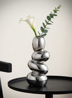 现代简约银色陶瓷堆堆袜花瓶摆件