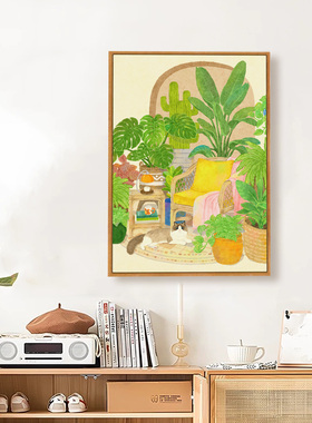 ins风绿植竖版客厅背景墙装饰画