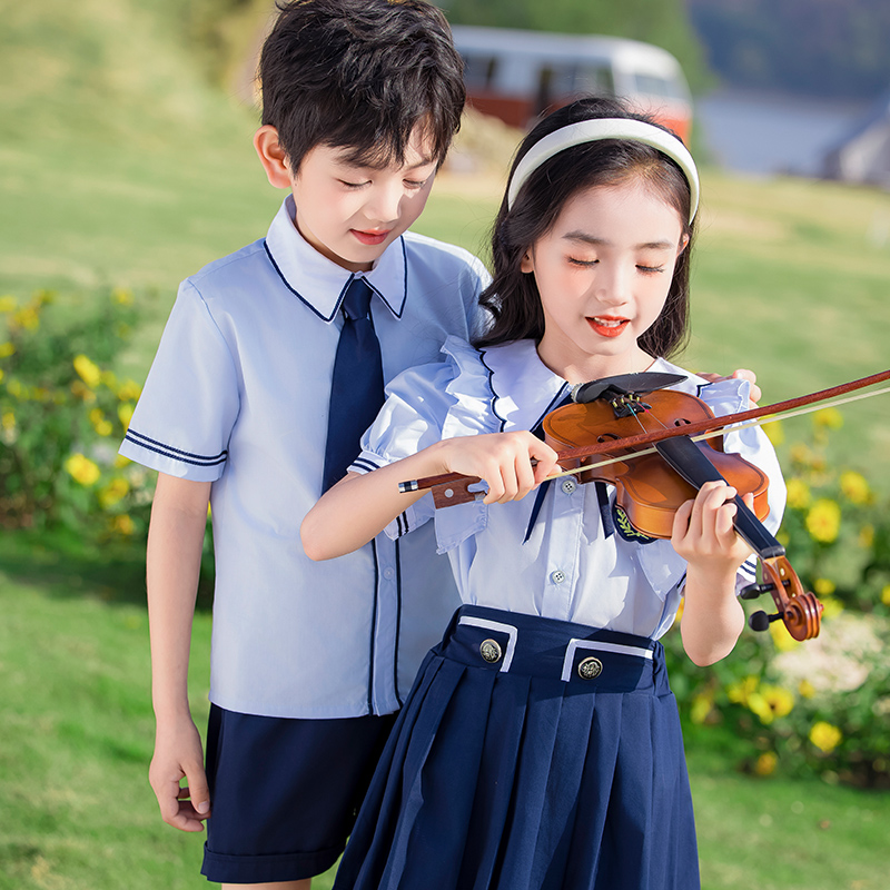 小学生校服班服套装幼儿园园服夏季儿童英伦风夏装演出毕业照服装-图1