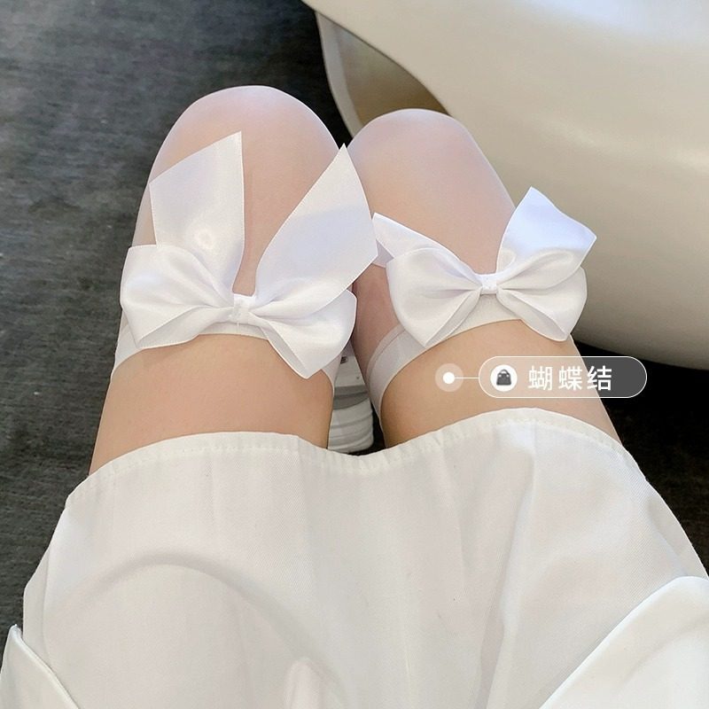 蝴蝶结长筒袜女薄款黑色白过膝JK大腿半截高筒丝袜lolita日系甜美,淘宝优惠券,粉丝福利购,淘宝优惠卷