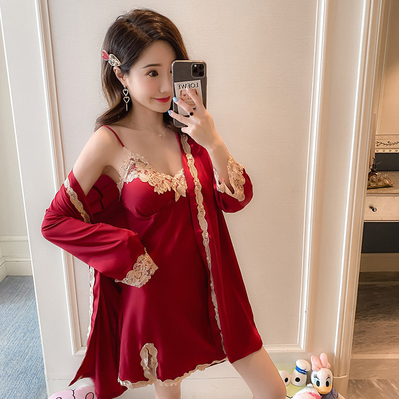 性感夏季冰丝红色私房蕾丝吊带睡裙 桃仙姬睡裙