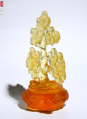 水晶琉璃摆件招财摇钱树