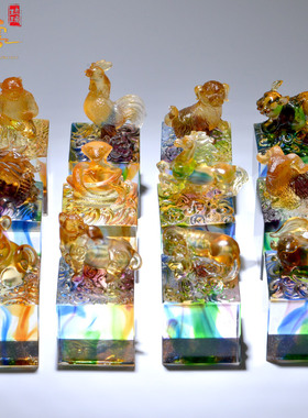 印章全套定制刻字猪狗水晶琉璃