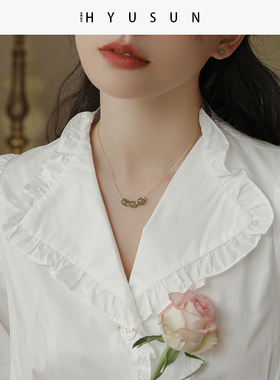 天然和田玉14K包金蛇骨锁骨项链