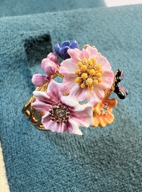 独立原创设计法式浪漫珐琅釉彩雏菊粉白花朵戒指指环送女友精致潮