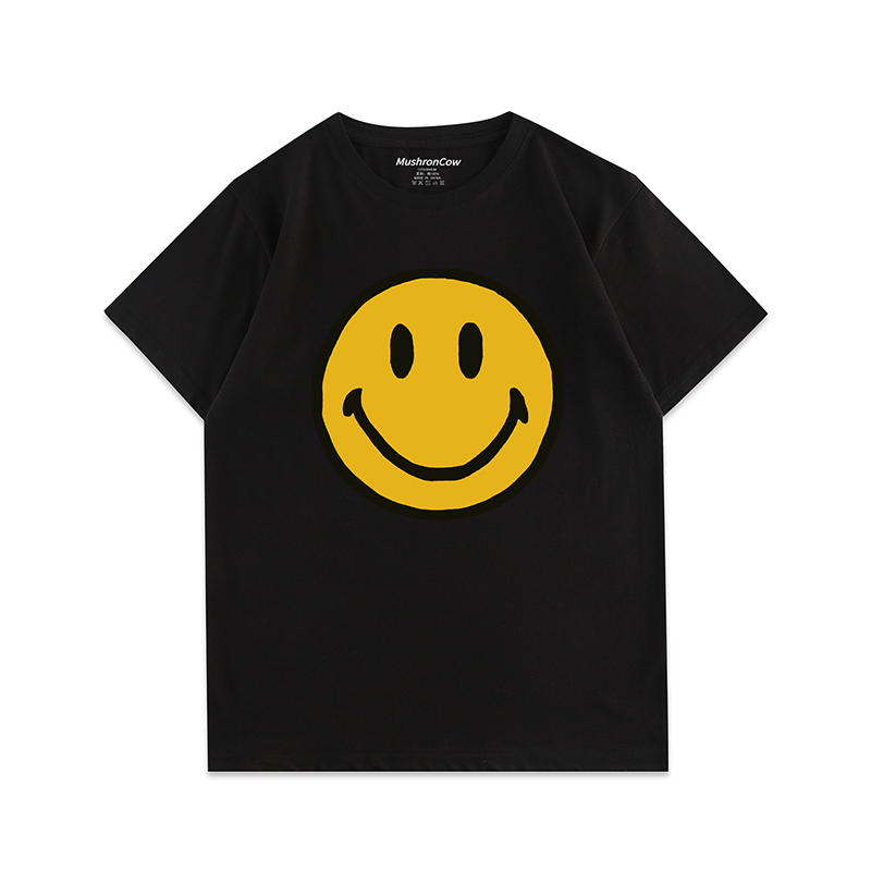 MushronCow笑脸 小众设计印花短袖T恤原宿风上衣学生上衣情侣装 - 图0