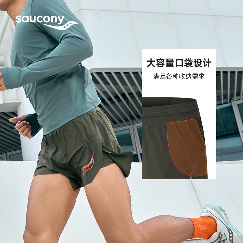 Saucony索康尼夏季新款竞速短裤男子跑步运动透气吸湿速干轻薄-图0