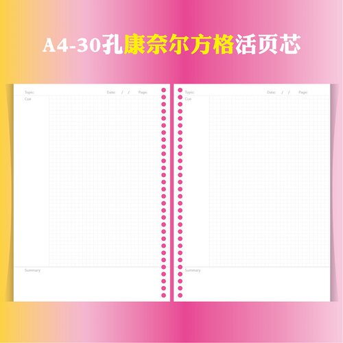 灵感盒子 30孔A4活页本专用替换芯 活页芯活页纸 康奈尔方格横线空白出入库理财记账教师备课学生错题日计划 - 图0