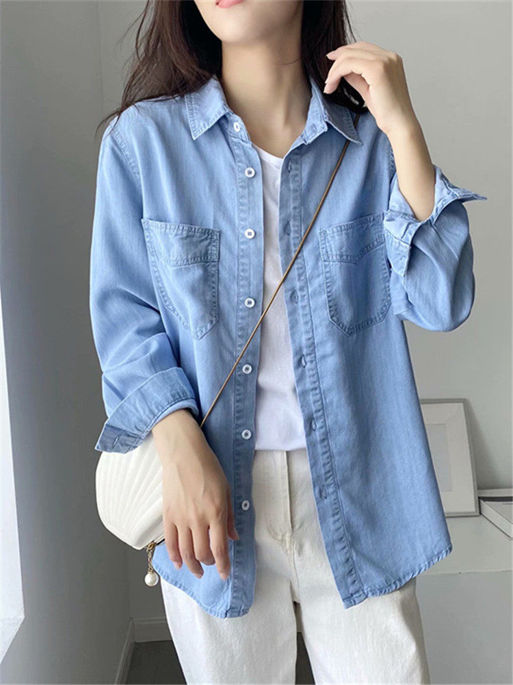 牛仔2022春秋韩版宽松叠穿轻奢衬衫 歌米莲衬衫