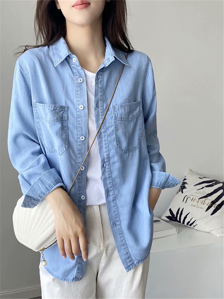 牛仔2022春秋韩版宽松叠穿轻奢衬衫 歌米莲衬衫