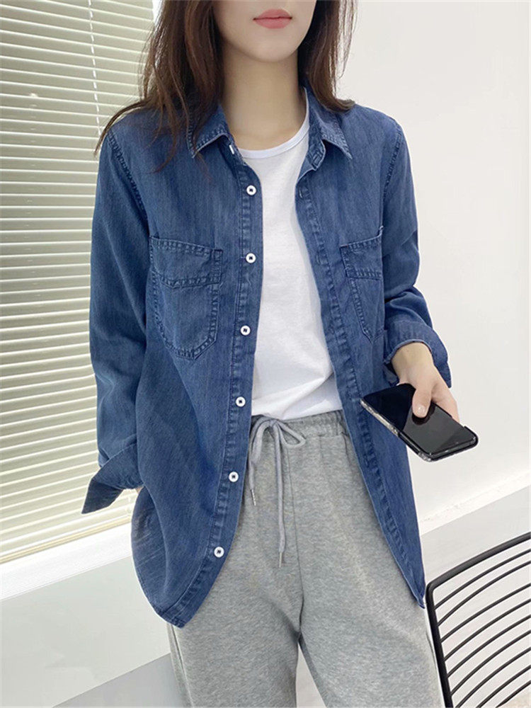 牛仔2022春秋韩版宽松叠穿轻奢衬衫 歌米莲衬衫