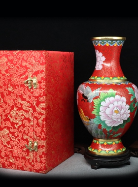 北京景泰蓝手工铜胎珐琅富贵花瓶
