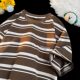 Retro spliced ​​striped short-sleeved loose T-shirt for men and women, trendy and versatile pocket T-shirt half-sleeved tops