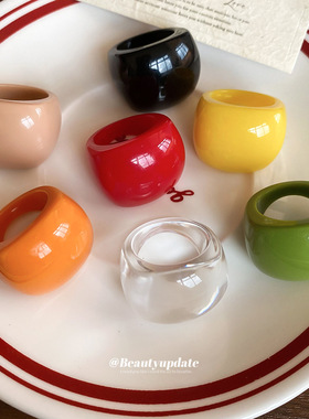 多巴胺树脂几何椭圆戒指森系小清新食指戒时尚简约小众设计感指环