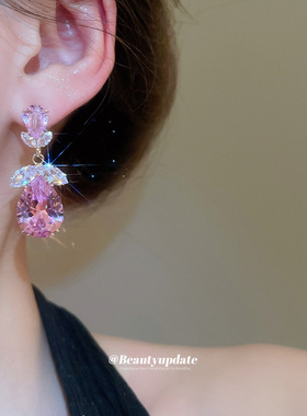 锆石花朵水滴项链耳环套装日韩高贵优雅气质锁骨链轻奢高级感项饰