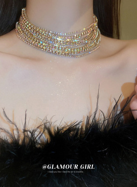 彩光满钻镶钻多层项链时尚轻奢高