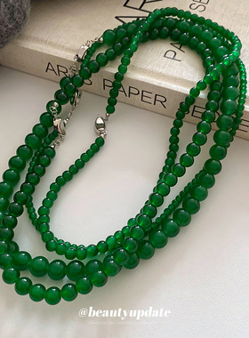 祖母绿几何琉璃串珠项链新中式简约高级感锁骨链百搭国潮项饰