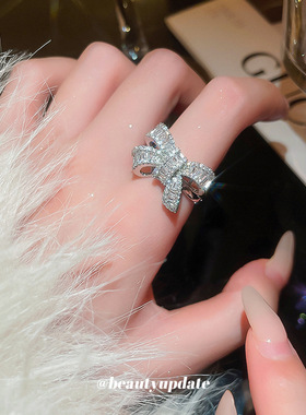 锆石蝴蝶结镂空开口戒指小众气质冷淡风食指戒时尚轻奢高级感手饰