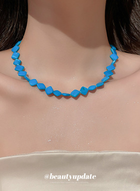 钛钢菱形贝壳串珠项链海边度假风气质锁骨链清新甜美时尚百搭颈链