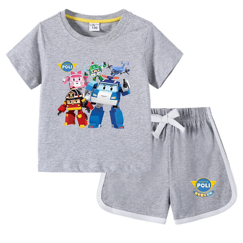 变形警车衣服童装男童T恤套装夏季新款短袖卡通汽车衣服儿童上衣2,淘宝优惠券,粉丝福利购,淘宝优惠卷