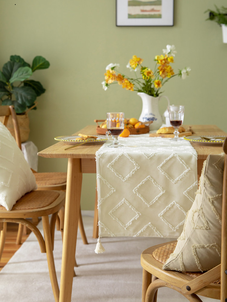 法式奶白色剪花氛围感轻奢高级感棉麻西餐桌玄关柜鞋柜桌旗可定制,淘宝优惠券,粉丝福利购,淘宝优惠卷