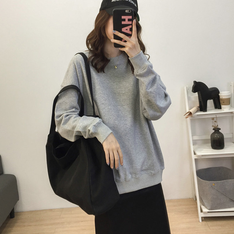 圆领纯棉女宽松韩版加绒红色风卫衣 卫茜卫衣/绒衫