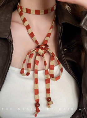 针织条纹撞色项链女款高级感